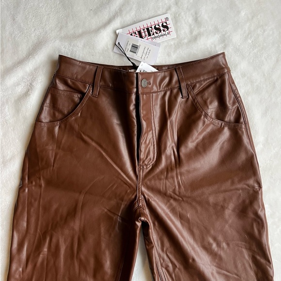 New Guess Brown Carpenter Straight-Leg Leather Pants - Picture 4 of 15